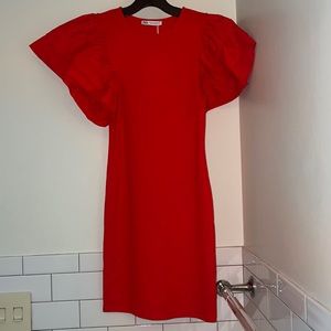 Red Puff Sleeved Zara Mini Dress